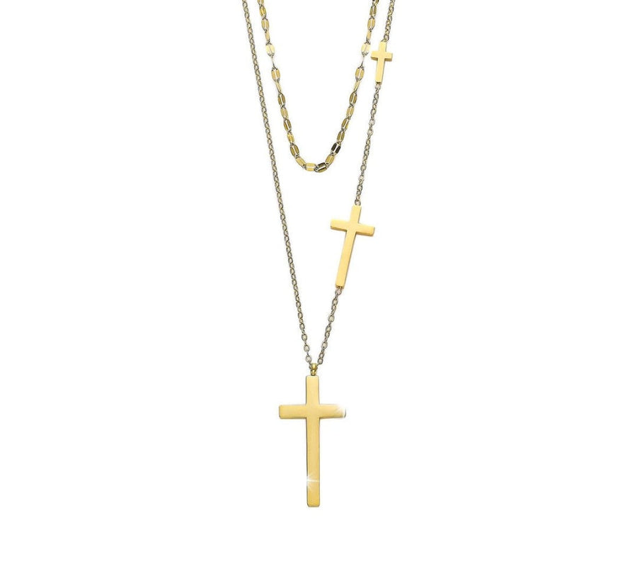 Layered Cross Necklace for Women - Gold Titanium Steel Gift Jewelry